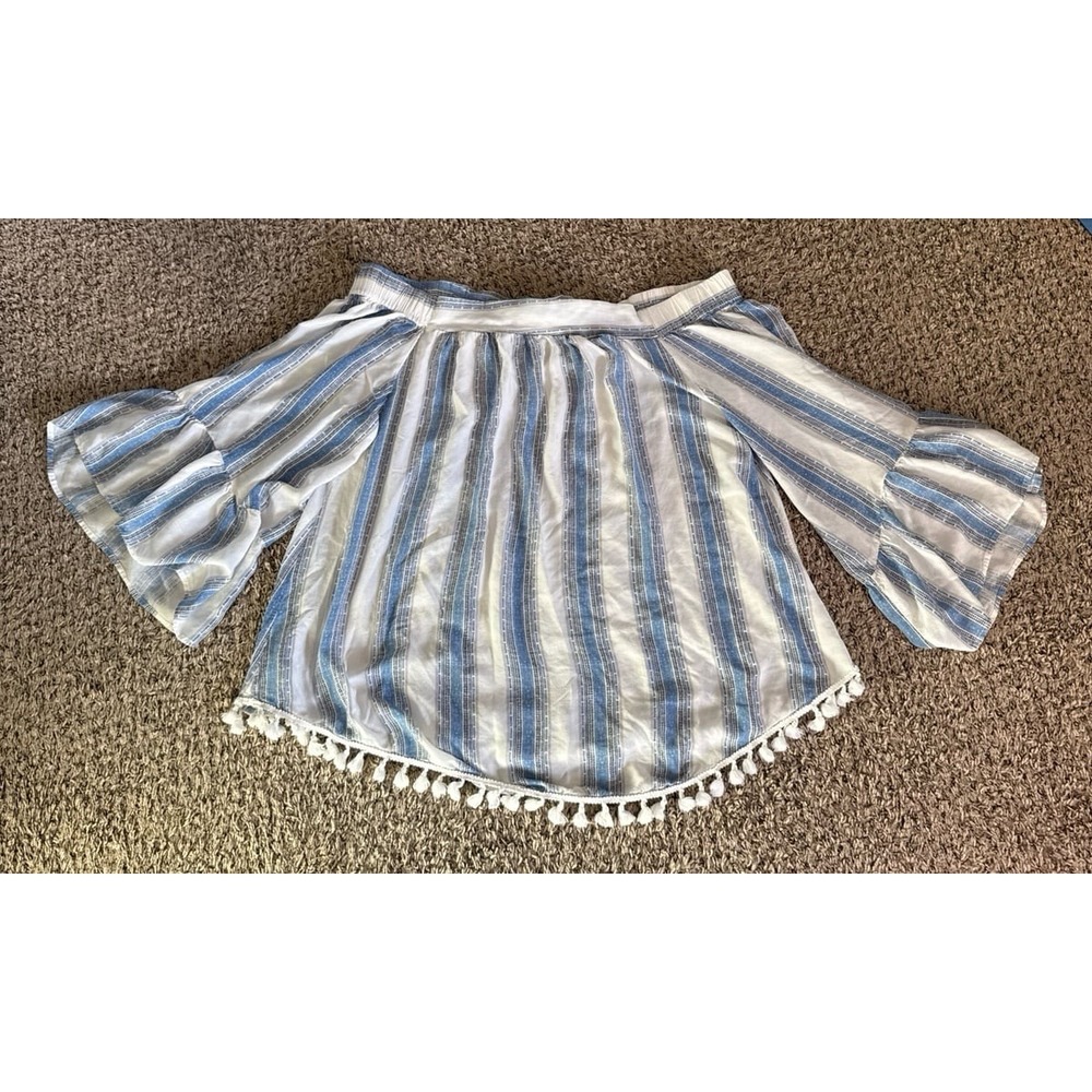 Surf Gypsy Bohemian Striped 3/4 Sleeve Off the Shoulder Blouse Size M